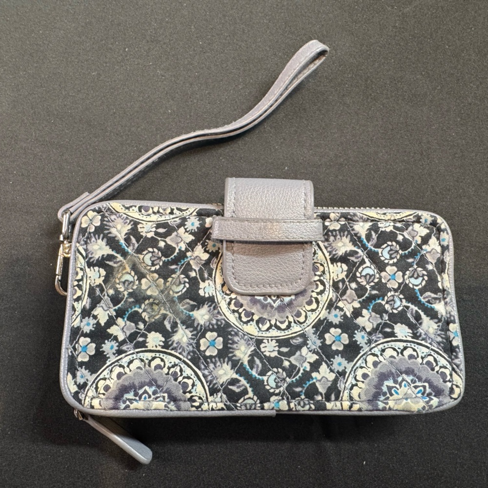 Vera Bradley Paisley Wristlet in Gray and Blue